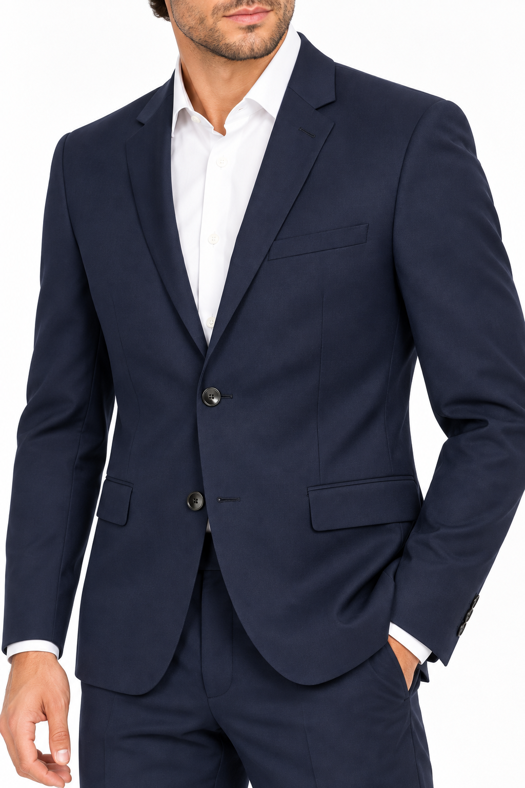 Abito completo uomo HUGO blu navy, dettaglio giacca e tessuto