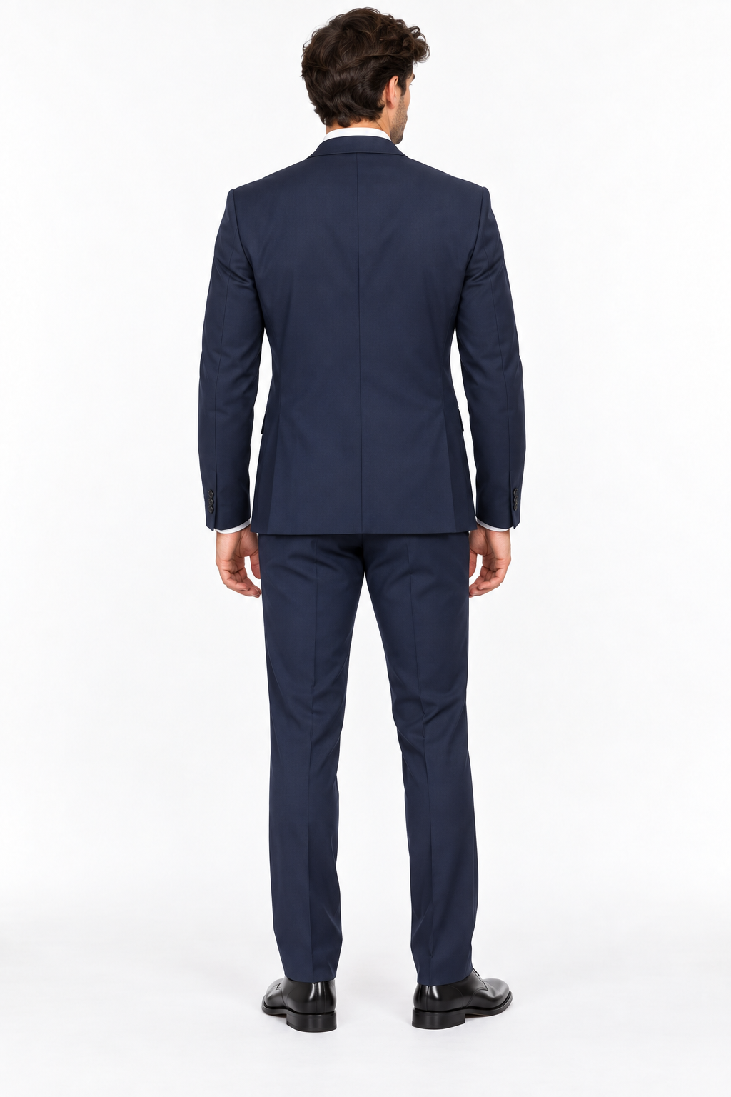 Abito completo uomo HUGO blu navy in lana vergine, vista posteriore indossata