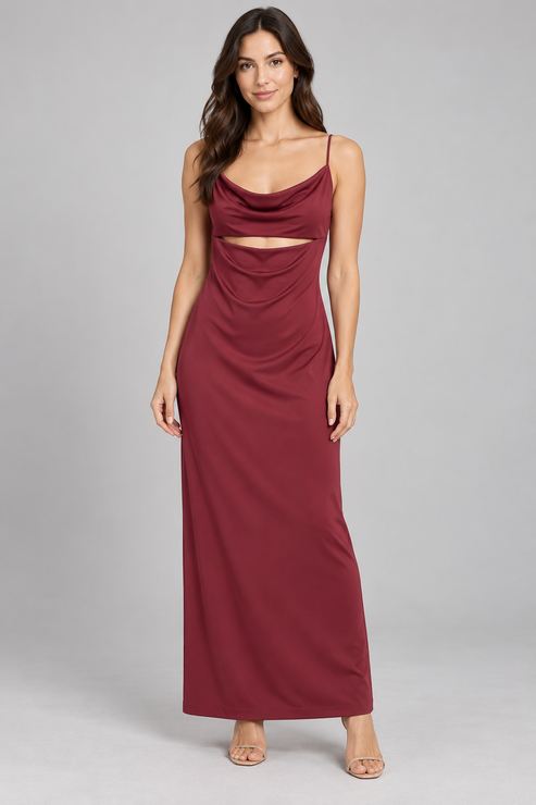 Abito lungo bordeaux Aniye By su modella - fronte