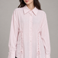 Camicia Pinko a righe rosa con lacci - fronte su modella