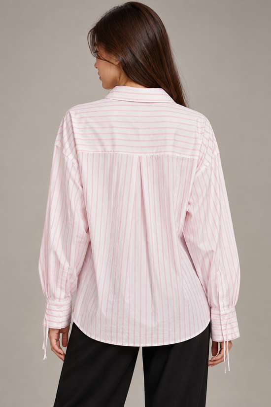Camicia Pinko a righe rosa con lacci - retro su modella