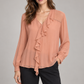 Blusa Pinko color pesca con volant - fronte su modella