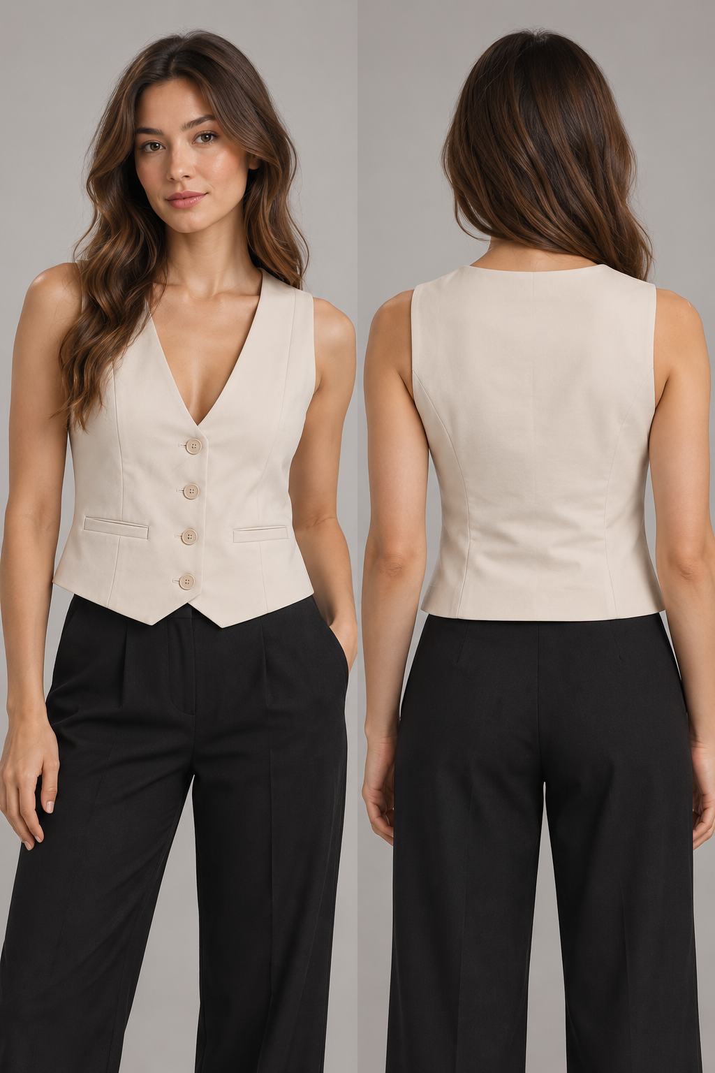 Gilet Please donna beige - retro su modella