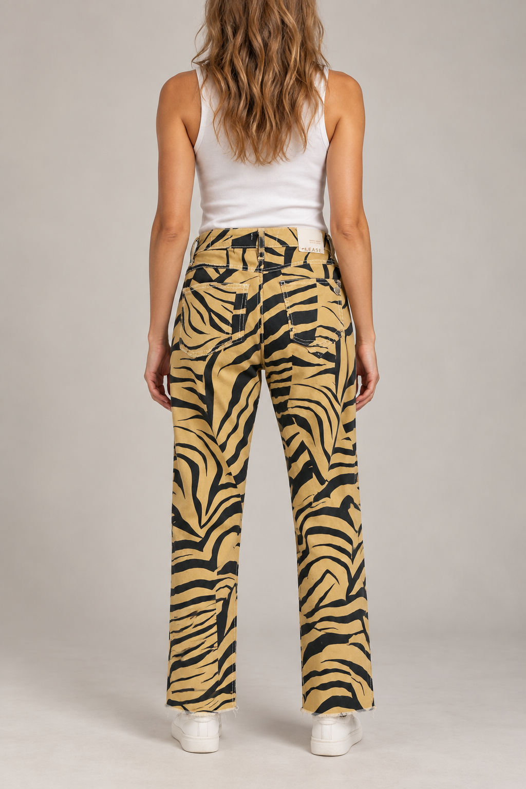 Pantaloni Please zebrati ocra e neri - retro su modella