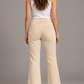 Pantaloni Please avorio a coste con fondo sfrangiato - retro su modella