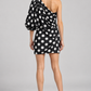 Abito Pinko monospalla nero a pois bianchi - retro su modella