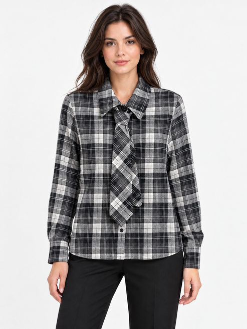 Camicia donna a quadri con cravatta – Tensione In fronte