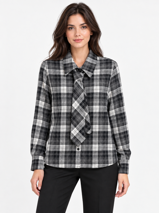 Camicia donna a quadri con cravatta – Tensione In fronte