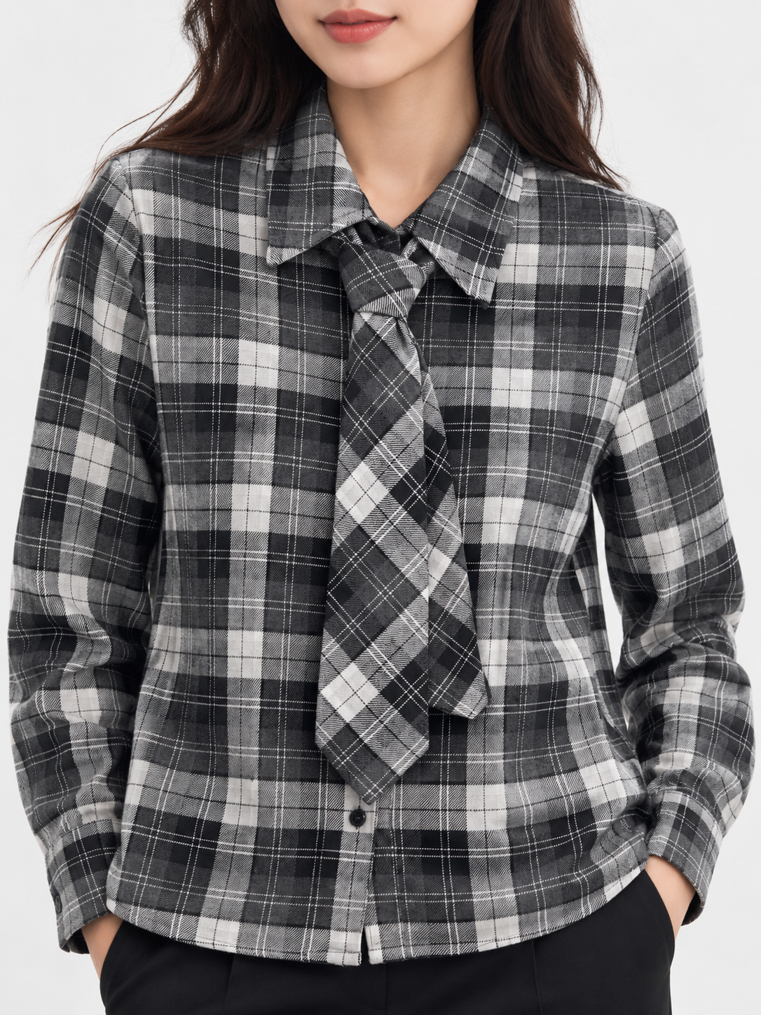 Camicia donna a quadri con cravatta – Tensione In retro