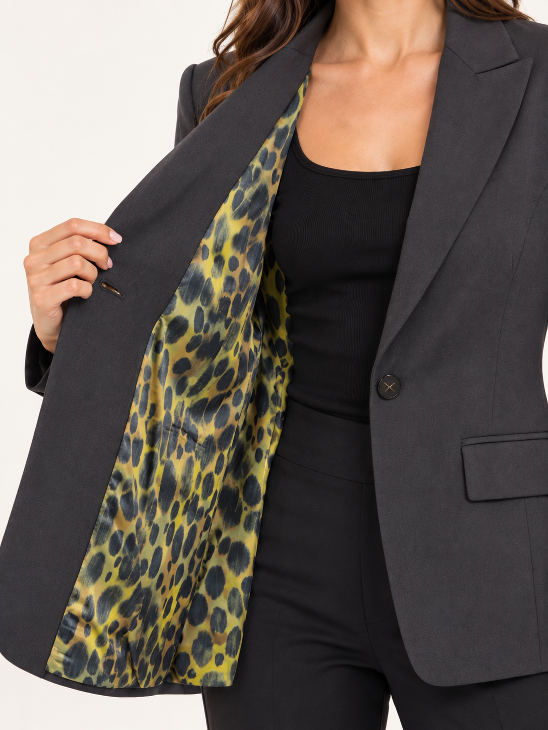 Giacca donna antracite con interno leopardato – Emma&Gaia detail