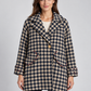 Cappotto donna Alessia Santi pied-de-poule blu e beige — fronte su modella, immagine elaborata con IA