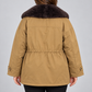 Cappotto donna Emma & Gaia cammello con collo a contrasto — retro su modella, immagine elaborata con IA