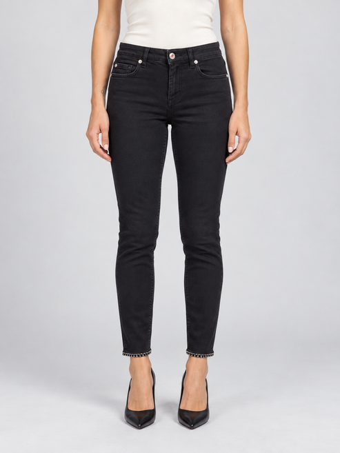 Pantalone nero Liu Jo skinny con dettagli al fondo - fronte - immagine AI