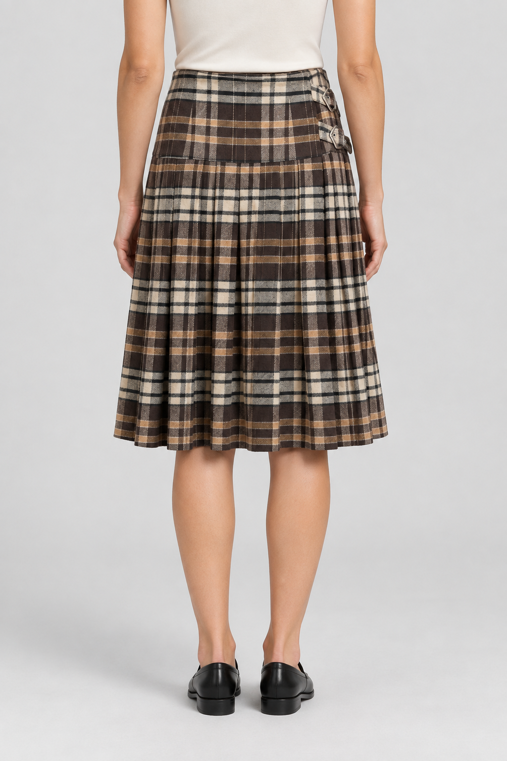 Gonna tartan Aniye By con pieghe e fibbie - back - immagine AI
