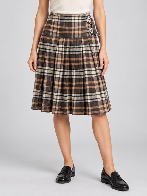 Gonna tartan Aniye By con pieghe e fibbie - front - immagine AI