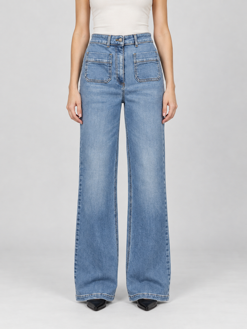 Jeans Aniye By a gamba ampia con tasche applicate - front - immagine AI