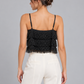 Top Dixie nero con frange su modella – retro