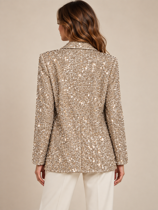 Blazer HaveOne champagne con paillettes — retro indossata; immagine digitale illustrativa
