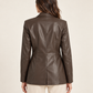 Blazer lungo HaveOne marrone in ecopelle — retro indossata; immagine digitale illustrativa