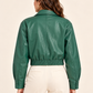 Bomber HaveOne verde in ecopelle — retro indossata; immagine digitale illustrativa
