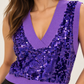 Gilet viola Liu Jo con paillettes e scollo a V - dettaglio su modella