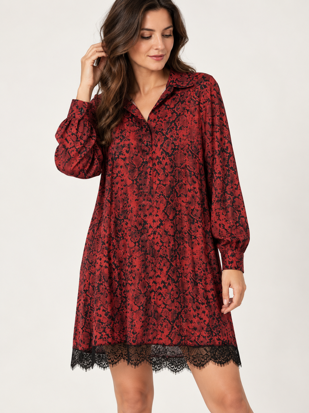Abito Liu Jo animalier rosso con pizzo — dettaglio