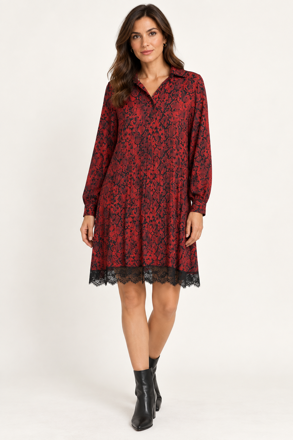 Abito Liu Jo animalier rosso con pizzo — fronte