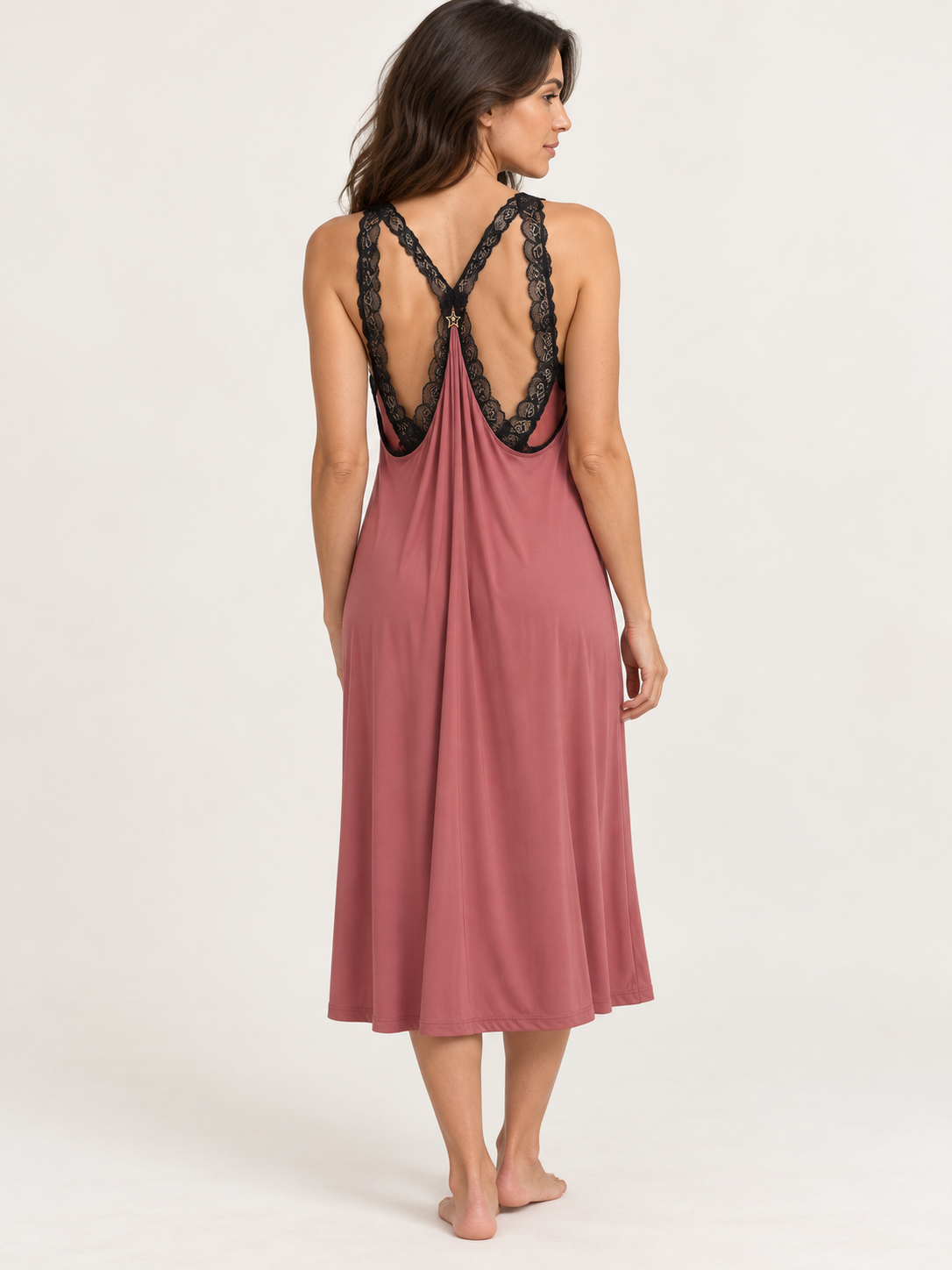 Abito rosa antico Liu Jo con pizzo nero — retro
