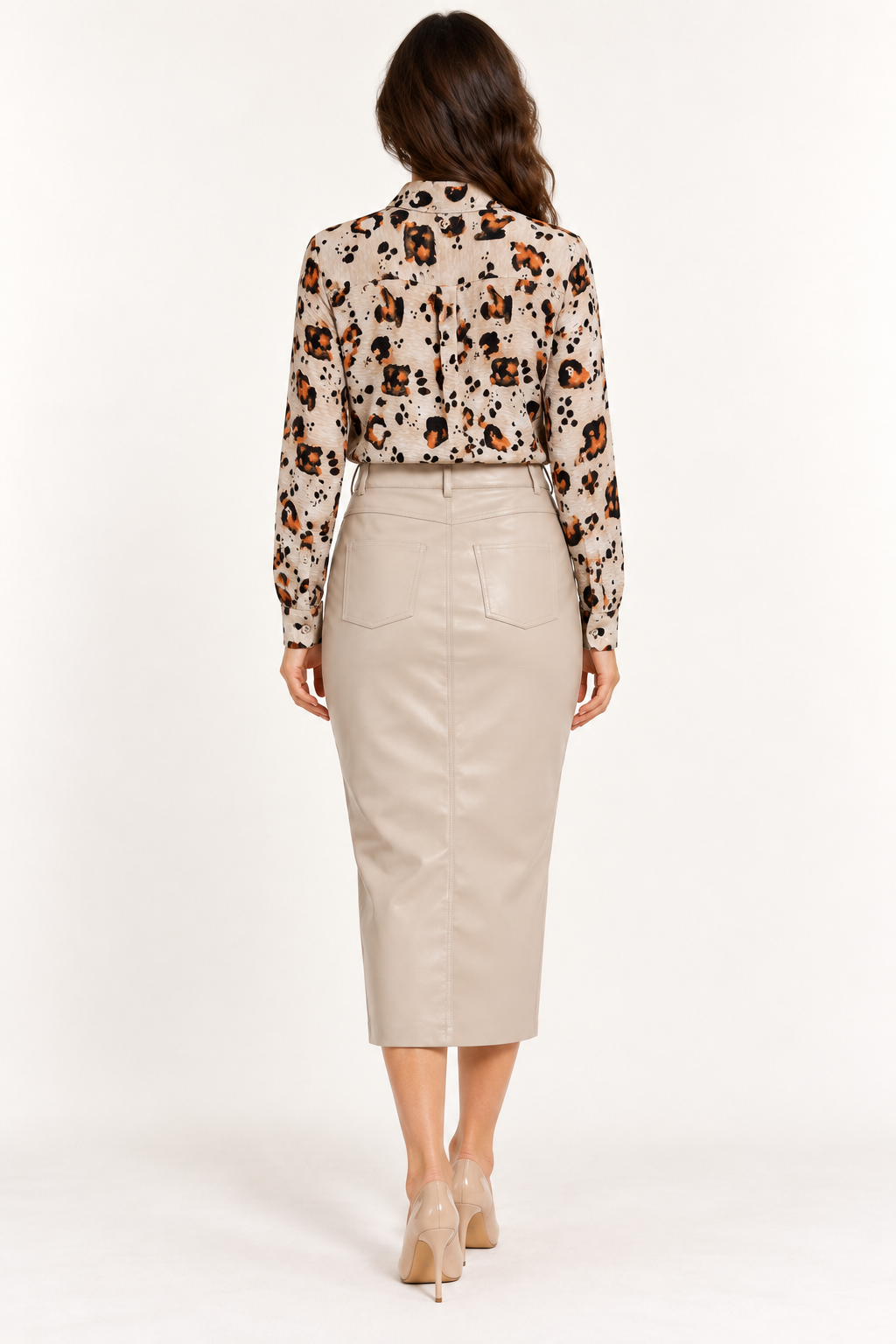 Dixie – Gonna beige effetto pelle – retro su modella