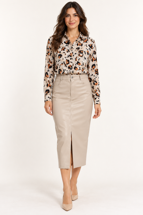 Dixie – Gonna beige effetto pelle – fronte su modella