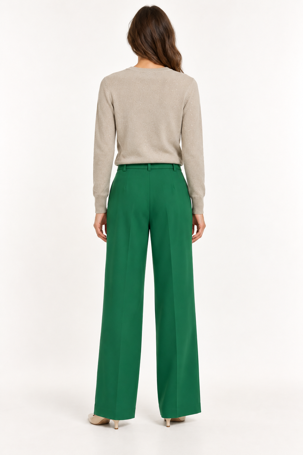 HAVEONE – Pantalone verde con pinces – retro su modella