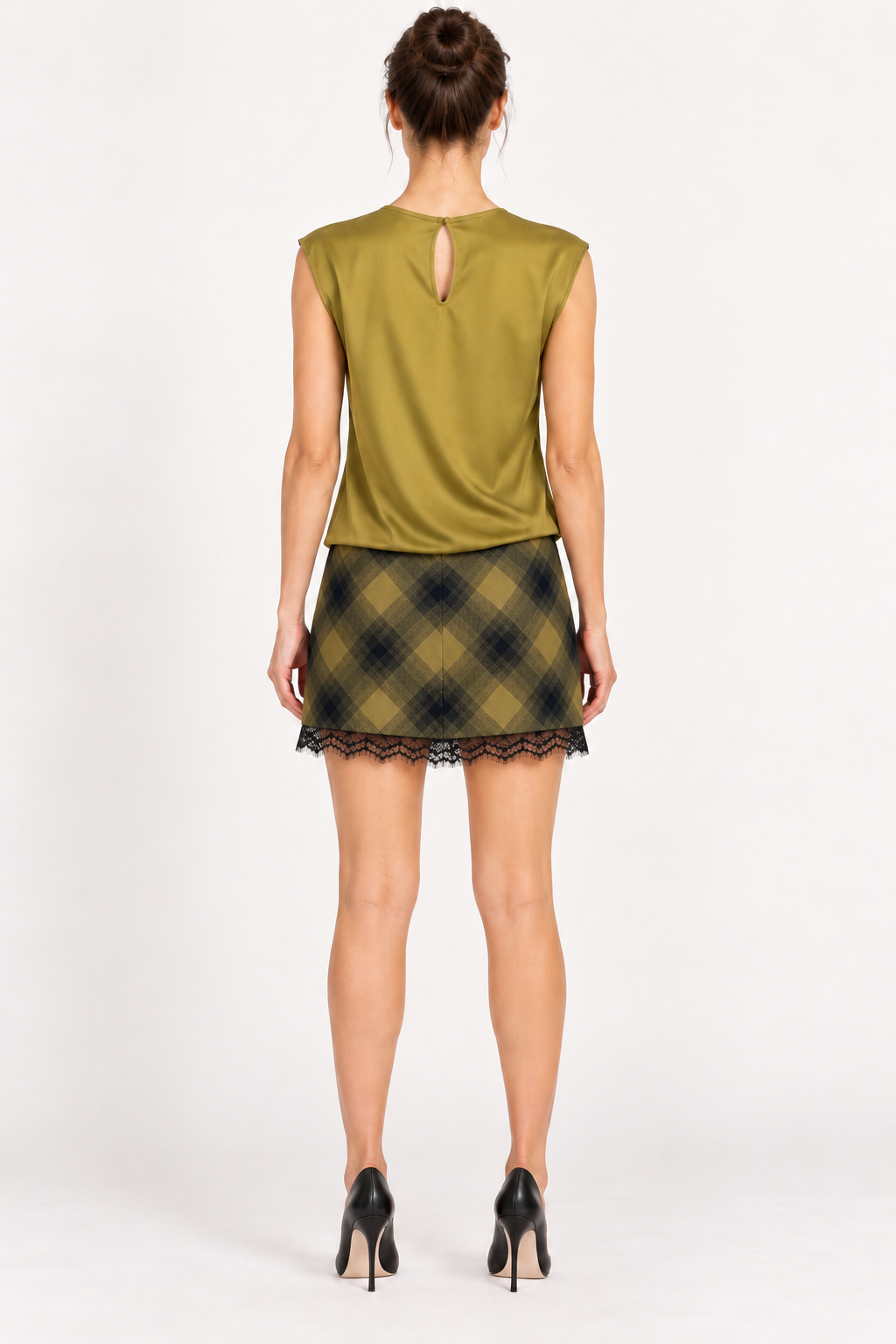 Imperial – Camicia smanicata verde oliva drappeggiata – retro