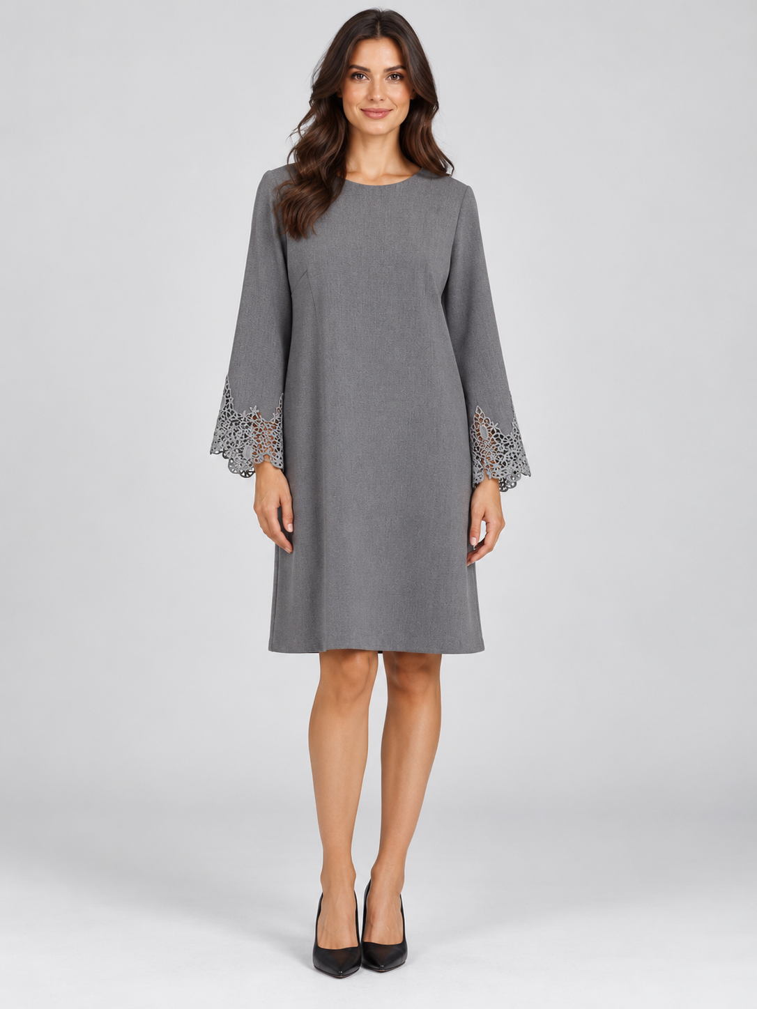 Abito MDL grigio con pizzo ai polsi - fronte