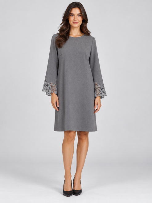 Abito MDL grigio con pizzo ai polsi - fronte