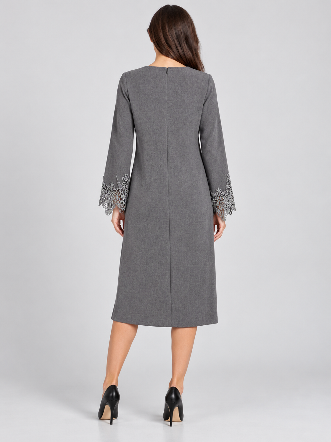 Abito MDL grigio con pizzo ai polsi - retro