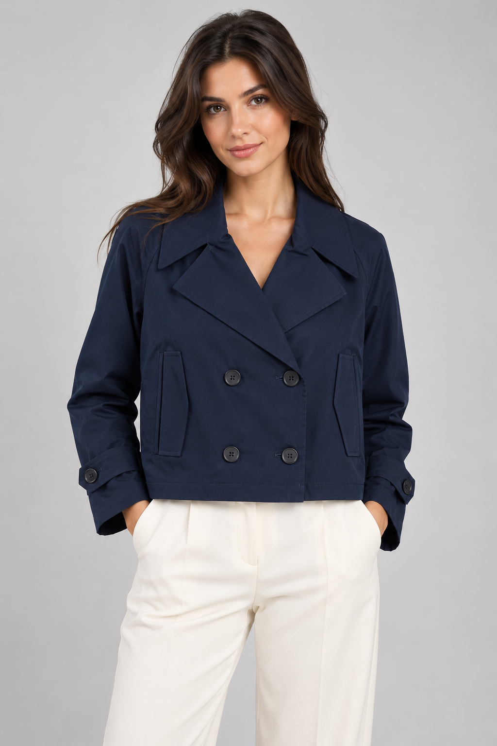 Trench corto Maddalena Di Lorenzo blu navy - fronte