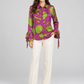 Camicia Milva fucsia e verde con polsini a volant - fronte