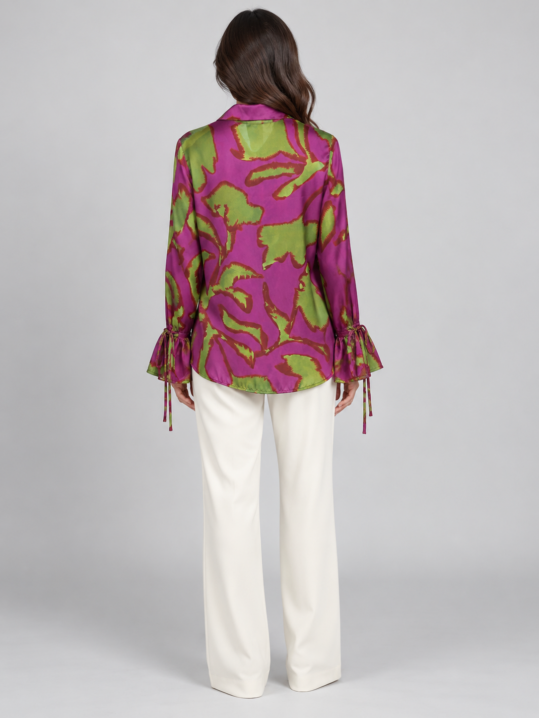 Camicia Milva fucsia e verde con polsini a volant - retro