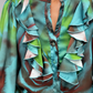 Camicia Milva turchese e verde con volant - dettaglio