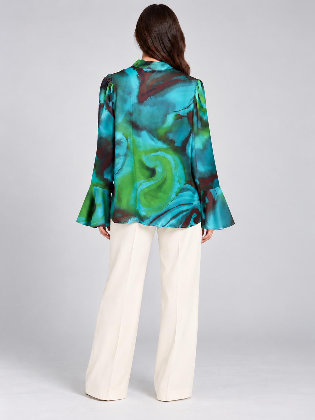 Camicia Milva turchese e verde con volant - retro