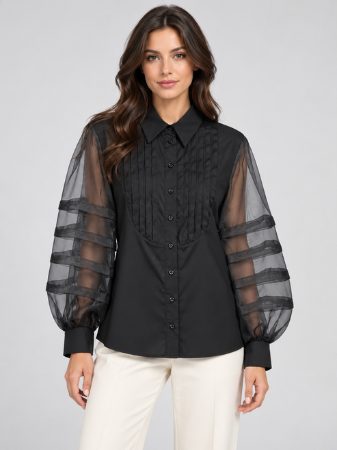 Camicia Milva nera con maniche trasparenti - fronte