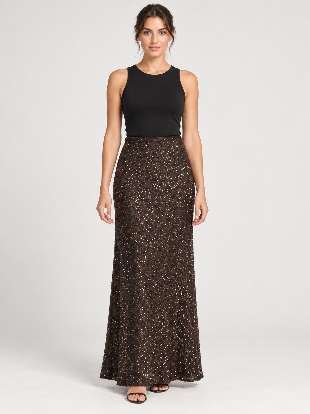 Gonna lunga Aniye By con paillettes — fronte su modella
