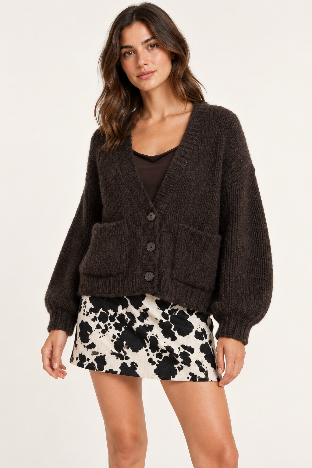 Cardigan donna Dixie marrone con tasche – dettaglio