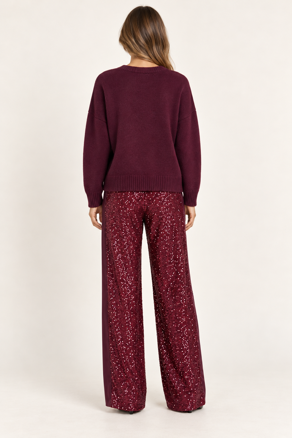 Pantalone donna Motel con paillettes bordeaux – vista posteriore