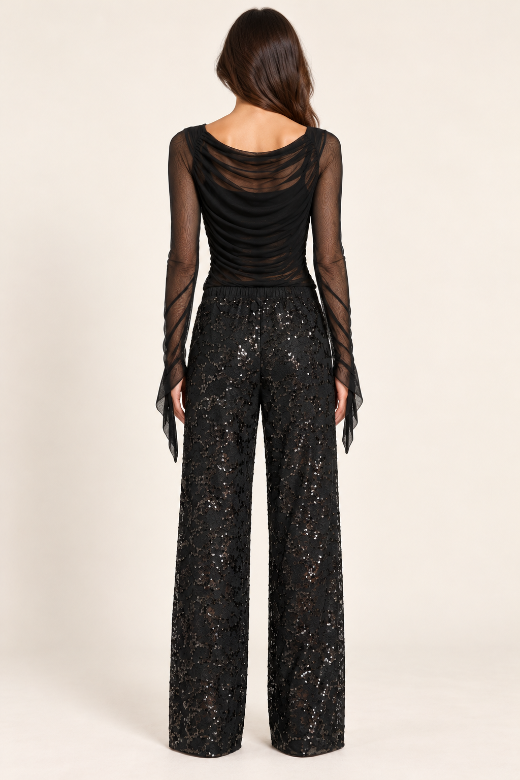 Pantalone donna Motel nero in pizzo e paillettes – vista posteriore