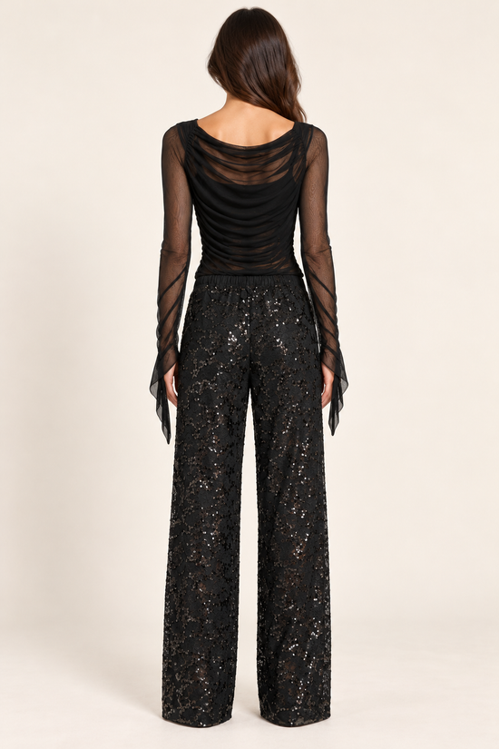 Pantalone donna Motel nero in pizzo e paillettes – vista posteriore