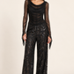 Pantalone donna Motel nero in pizzo e paillettes – abbinamento su modella