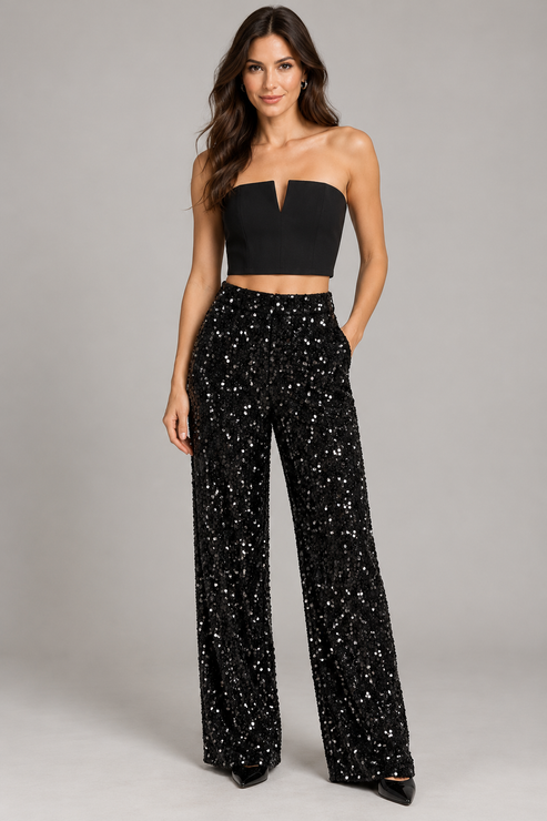 Top donna Imperial a fascia nero - abbinamento su modella