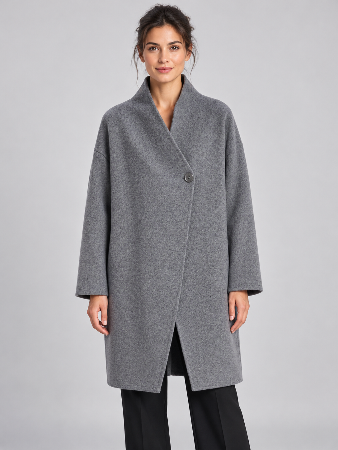 Cappotto donna Alessia Santi grigio in lana - fronte - immagine elaborata con IA