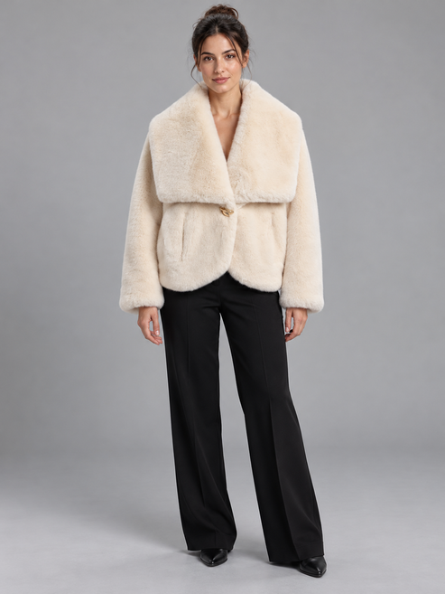 Cappotto a pellicciotto donna Dixie panna - fronte - immagine elaborata con IA